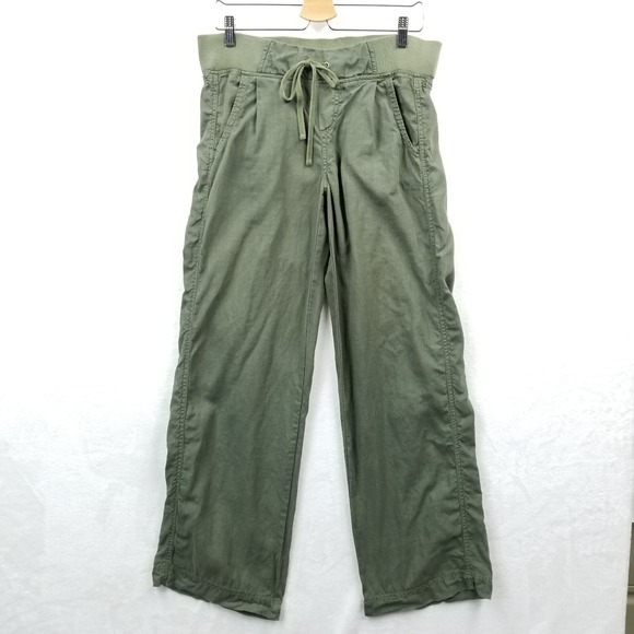 Athleta Pants - Athleta Joggers‎ 32" Olive Green 100% Linen Wide Leg Drawstring Casual Pants
